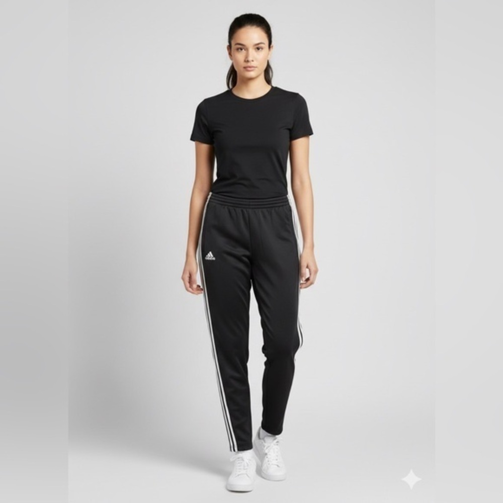 Vtg adidas Women's Medium Black 3 Stripe Warmup Track Pants UK 14 Zip Hem M